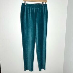 Susan Graver Teal Velvet Pants Stretch High Rise Pull On Wide Leg Soft L Green